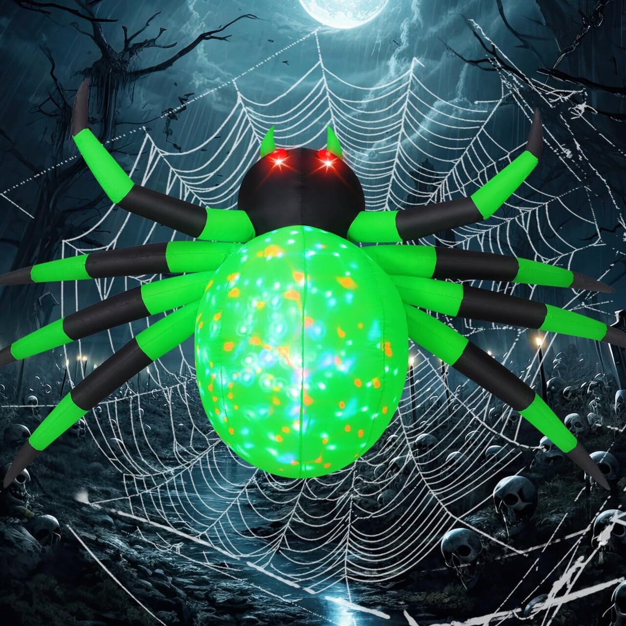 GOOSH 9FT Wide Halloween Inflatable Spider Outdoor Decorations with Built in LED Lights